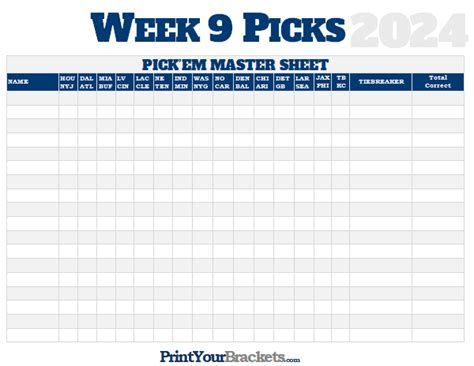 Nfl Week 9 Picks Master Sheet Grid 2024