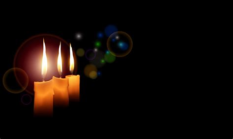 3 Candles Burning In The Black Background Vector Illustration For