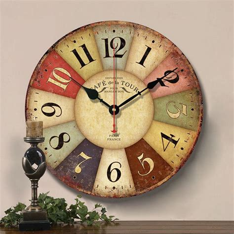 Horloge Murale Silencieuse En Bois Mod Les Rond Cadre Color Pastoral