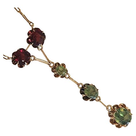 Antique Peridot And Garnet Gold Necklace For Sale At Stdibs