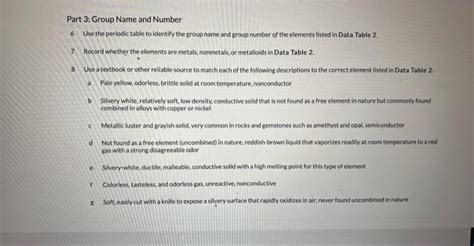 Solved Part 3: Group Name and Number 6 Use the periodic | Chegg.com