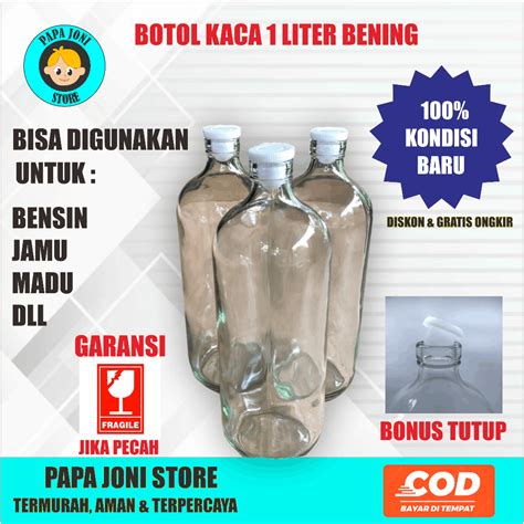 Jual PAKET 8 PCS Botol Kaca Bening 1000 Ml Botol Bensin 1 Liter