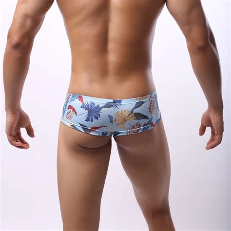 Men Underwear Sexy Low Waist U Convex Bulge Pouch Boxer Shorts Printed