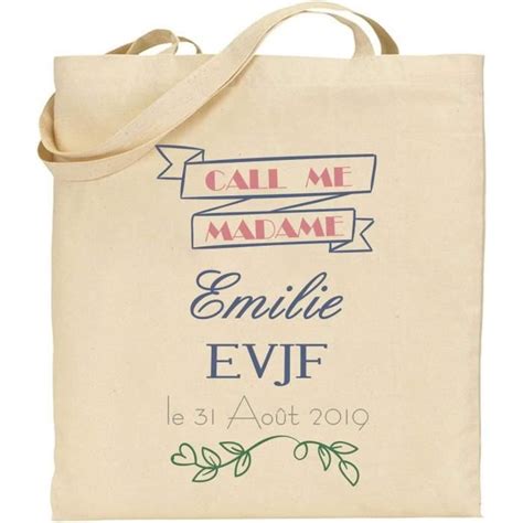 Tote Bag EVJF Personnalisé Call me Madame Cadeau souvenir original