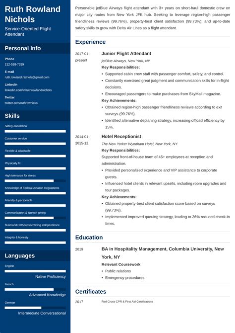 Flight Attendant Resume Sample + Skills & No Experience