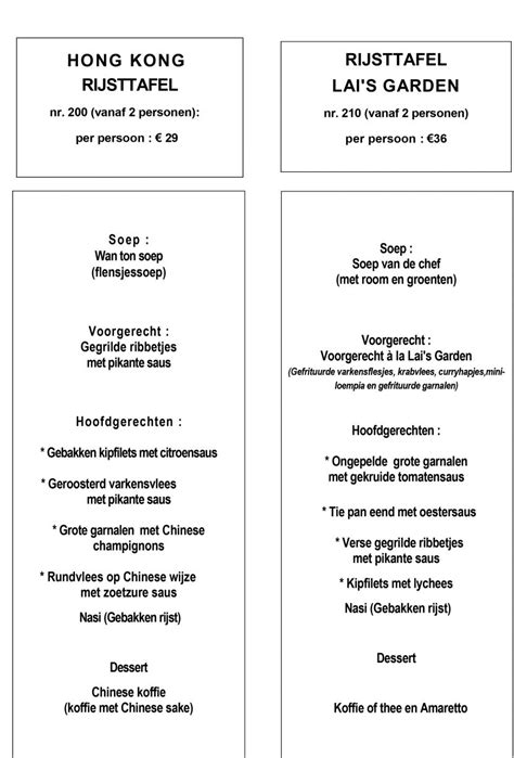 Rijsttafel menu – Lai's garden