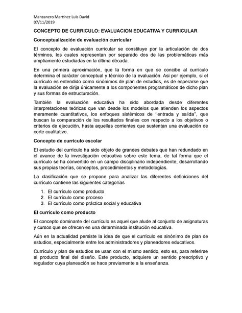 Concepto De Currículo Evaluación Educativa Y Curricular 0711 Concepto De Curriculo