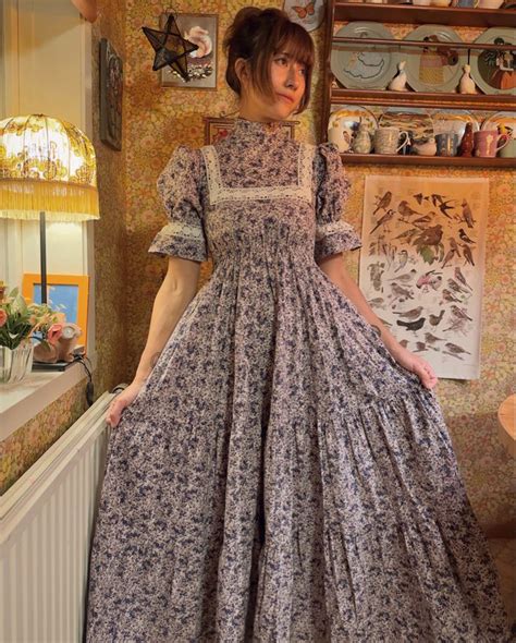 Laura Ashley 1970s Floral Victorian Lace Sleeved Dress