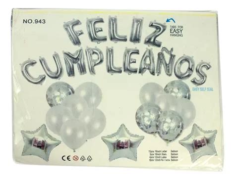 Globos Letras Estrella Metálicos Feliz Cumpleaños Plateado MercadoLibre