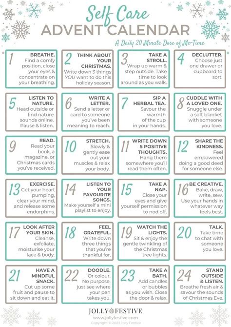 Self Care Advent Calendar Advent Calendar Activities Advent Calendar