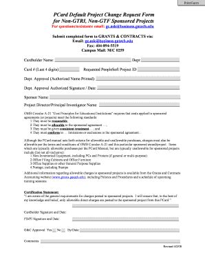 Fillable Online Procurement Gatech PCard Default Project Change Request