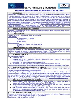 Fillable Online Eeas Europa Processing Personal Data For Access To