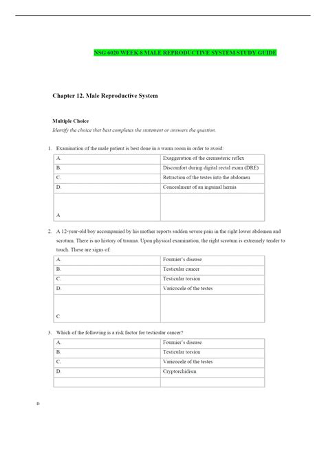 Nsg Week Male Reproductive Study Guide Newest Nsg