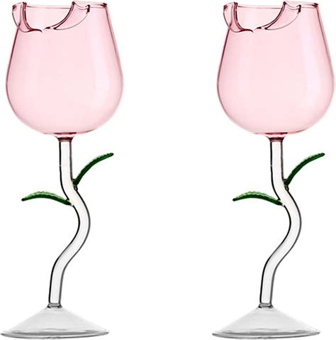 2 Pack Creative Rose Wine Glasses 6oz Crystal Red Wine Glasses Rose Flower Goblet