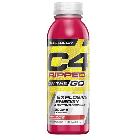 Cellucor C4 Ripped On The Go Pre Workout Bottles Fruit Punch 1166 Fl