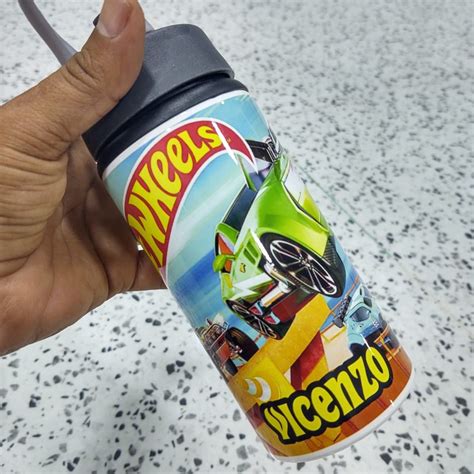 Garrafa Squeeze Escolar Hot Wheels Personalizada Nome Shopee Brasil