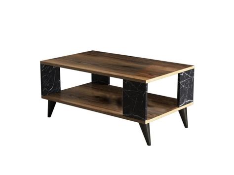 Meuble Tv Et Table Basse Hovela Bois Naturel Et Effet Marbre Noir