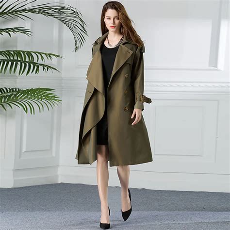 Traditional Shiny Waterproof Trench Coat Womens Ladies Waterproof Trench Coat Gradient Gabardine ...