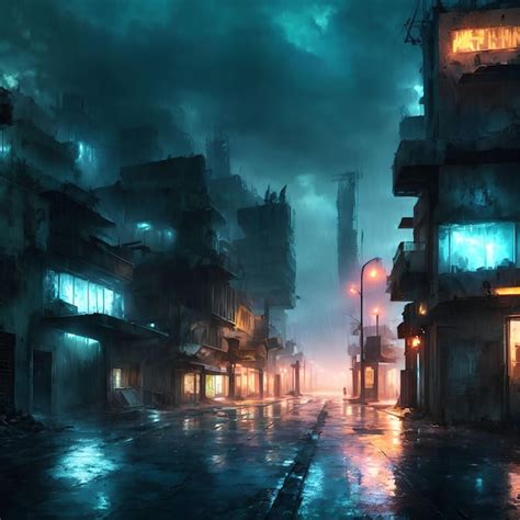 Premium Photo Post Apocalyptic City At Raining Night Generative Art By AI