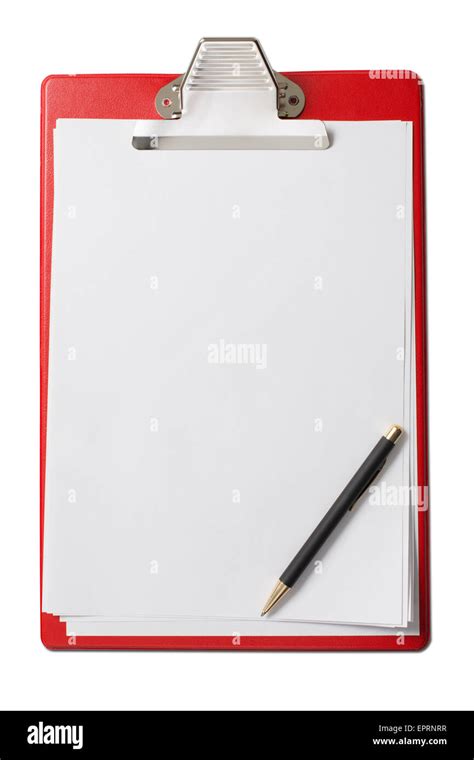 Clipboard With Blank Paper Sheets And Pen Isolated Stock Photo Alamy