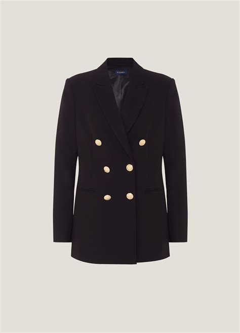 Womans Black Double Breasted Blazer With Gold Coloured Buttons Piombo