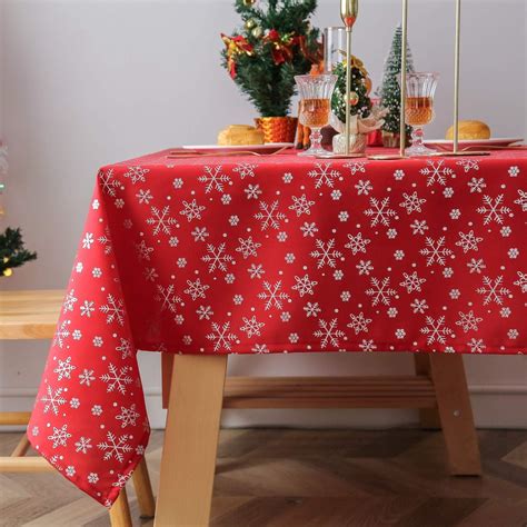 Lespoir Christmas Tablecloths Rectangle Oblong Tablecloths Red Printed Snowflake