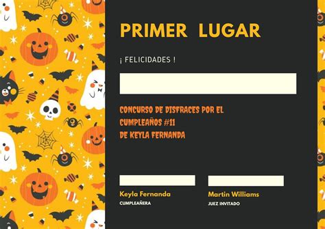 Reconocimiento De Primer Lugar Concurso Halloween Concurso De