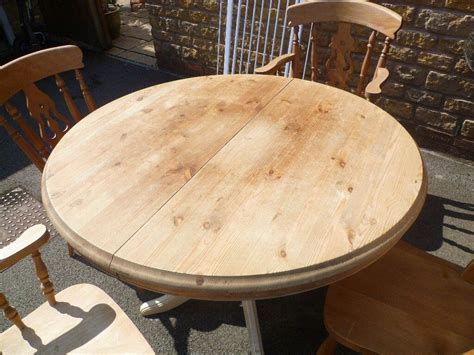 Super rustic/country solid pine round extending dining table and 4 ...