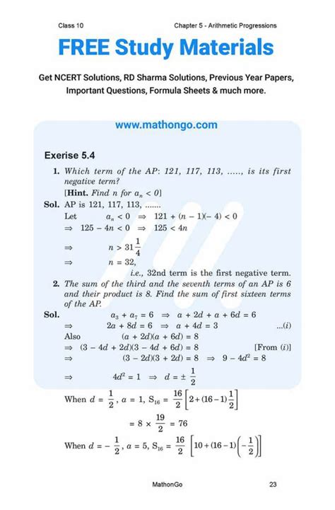 Ncert Solutions For Class 10 Maths Chapter 5 Arithmetic Progressions Mathongo