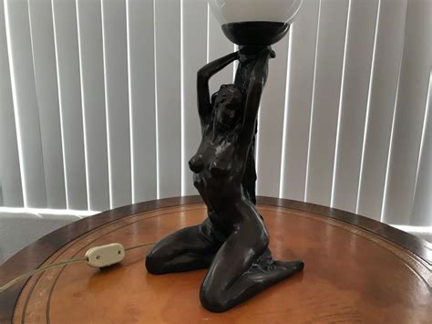 Painted Resin Table Lamp Of Nude Woman Holding Light