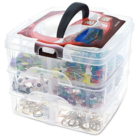 3 Layer Craft Organizer Box Plastic Stackable Craft Storage Organizer