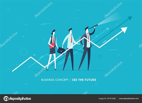 Businessman With Telescope Looking To The Future Growth Charts Group