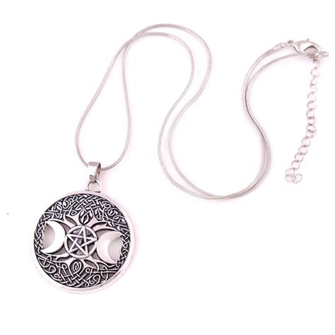 Triple Lune Déesse Wicca Pentagramme Amulette Magique Collier Femmes