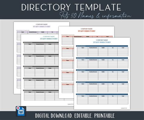 Phone Directory Template Phone Extension Email Title Contact List