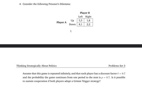 Solved Consider The Following Prisoner S Dilemma Thinking Chegg