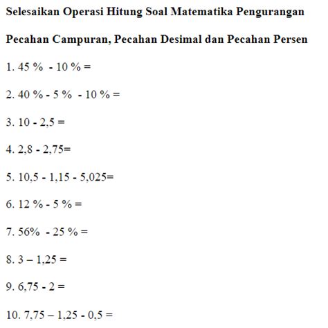 Soal Matematika Kelas 4 Pecahan Desimal Dan Persen Homecare24