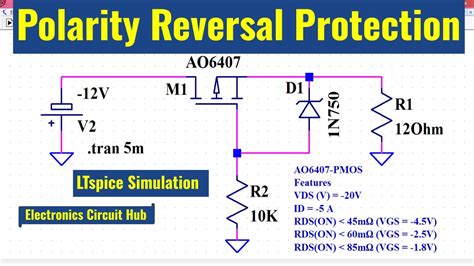 Ltspice Reverse Polarity Protection Using Mosfet Simulation Youtube