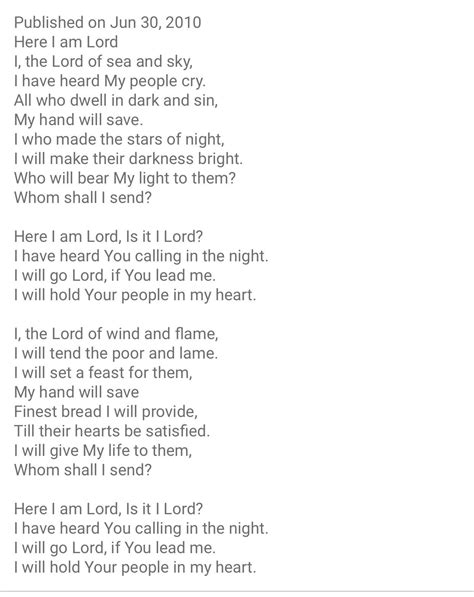 Here I Am Lord Hymn Lyrics