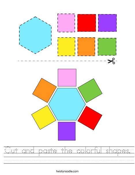 Cut And Paste The Colorful Shapes Worksheet Twisty Noodle Worksheets Library