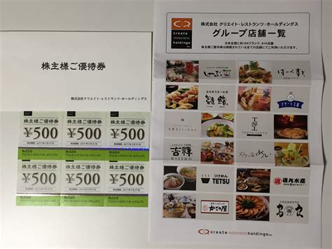 クリエイトレストランツから株主優待品が到着！グループ各店舗で使える株主優待券【2016年版】 コレ買ったブログ