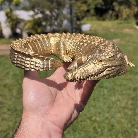 Gold Crocodile Figurine 3D Printed Decoration Cake Topper Alligator