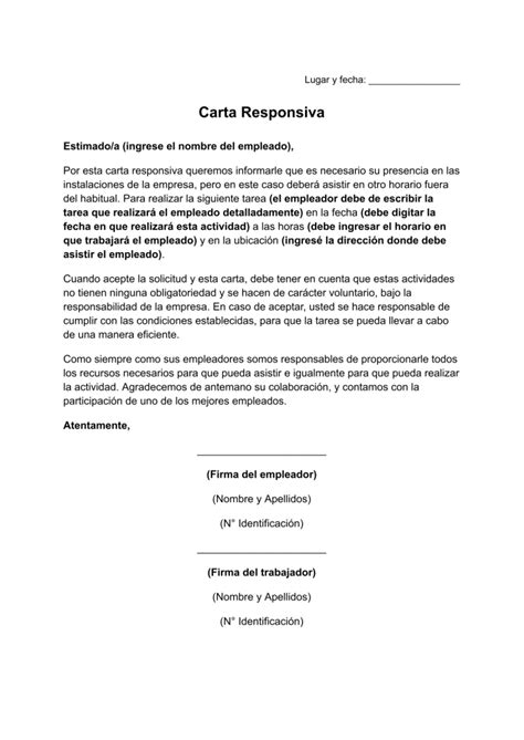 Carta Responsiva De Trabajo Formato Word Y Pdf