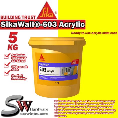 SIKA 5Kg SikaWall 603 Acrylic Ready To Use Acrylic Skim Coat Sika