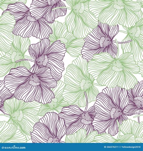 Flower Buds Seamless Pattern Ornament Line Style Stock Vector