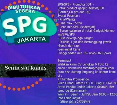 Lowongan Kerja Dibutuhkan Spg Spb Di Pt Trimitra Promosindo Jaksel