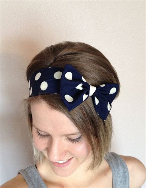 Navy Polka Dot Bow Headband Fabric Bow Headband Women S Head Band