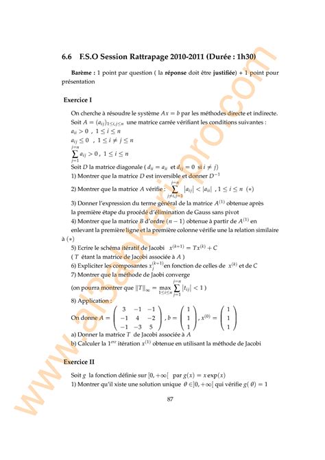 6 EXAMs de Analyse Numérique SMA SMI S4 6 F S Session Rattrapage 2010