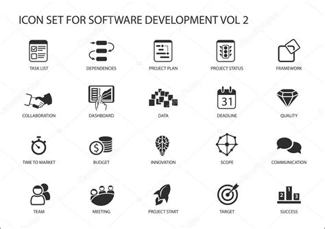 Software development icon set. Vector symbols to be used for Software ...