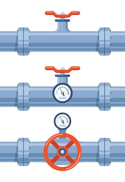 Premium Vector Pipe Of Water With Valve And Meter Of Pressure Pipe