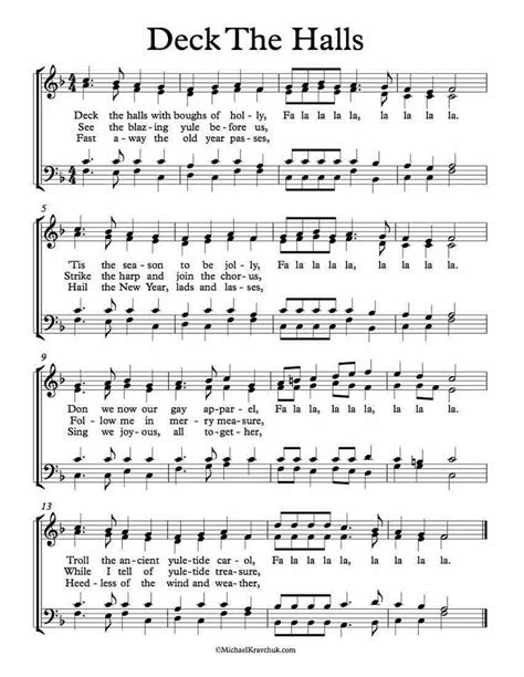 Free Choir Sheet Music Deck The Halls Key Of Eb F And G Major